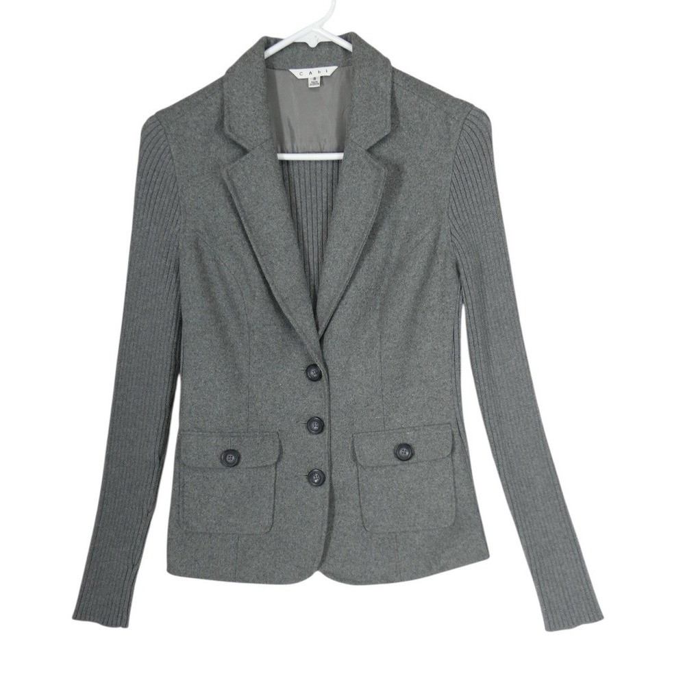 Cabi Gray Wool Blend Blazer 119 Small Stretch Ponte Career Button Front Jacket‎